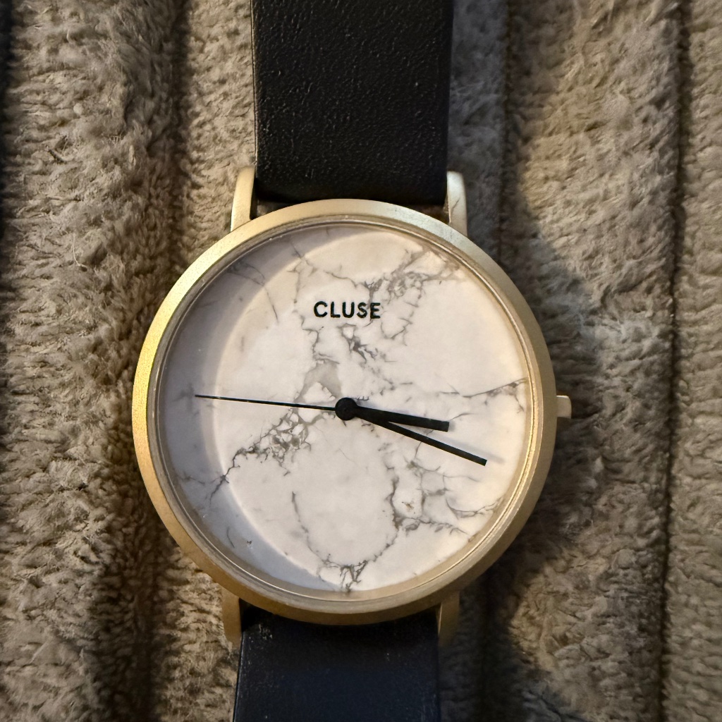 Cluse Marble Watch With Black Leather Strap